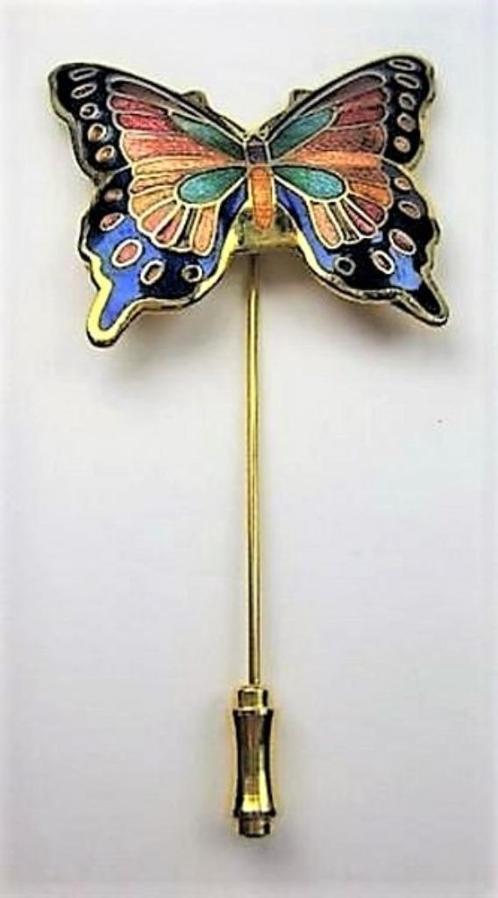 Cloisonné emaille vlinder, hoedenpen, pin (7933-B17), Antiek en Kunst, Curiosa en Brocante, Ophalen