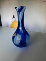 Vaas design glas kobalt wit 21 cm, Blauw, Ophalen of Verzenden