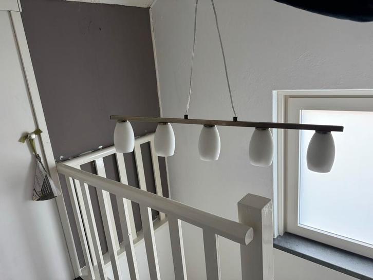 Messing Eettafellamp met Creme Lampjes, Huis en Inrichting, Lampen | Hanglampen, Zo goed als nieuw, Minder dan 50 cm, Metaal, Ophalen of Verzenden