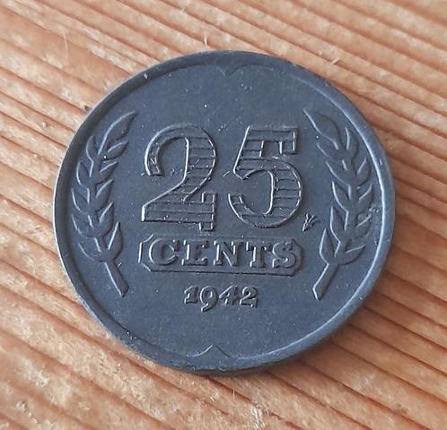 Nederland 25 cent 1942 zink (lot 2), Postzegels en Munten, Munten | Nederland, Losse munt, 25 cent, Koningin Wilhelmina, Ophalen of Verzenden