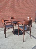 ronde houten tafel met 4 cafestoelen, Ophalen, Gebruikt, Rond, 50 tot 100 cm