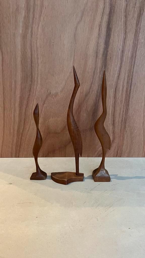 Vintages Wooden Cranes Statues, Antiek en Kunst, Kunst | Beelden en Houtsnijwerken, Ophalen of Verzenden