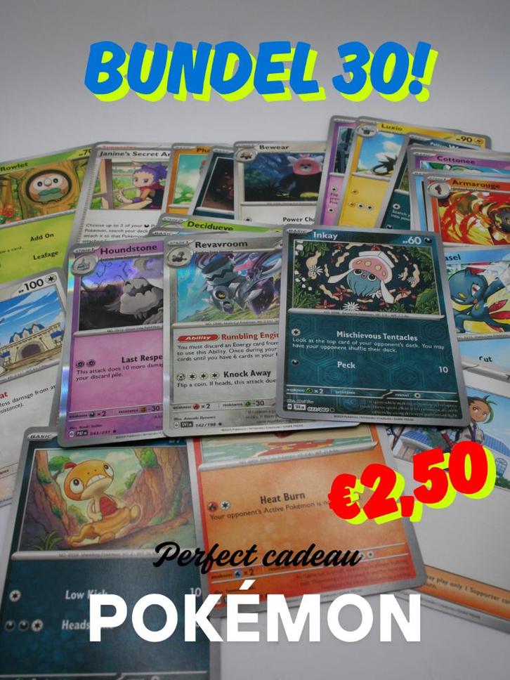 Pokémon bundel 30 kaarten – Perfect als cadeau!, Hobby en Vrije tijd, Verzamelkaartspellen | Pokémon, Zo goed als nieuw, Meerdere kaarten