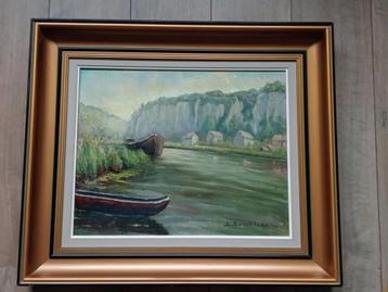 Boten op rivier - olie op doek - B. Devatteren beschikbaar voor biedingen