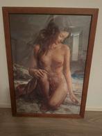 Mooie tekening met houten lijst, Ophalen of Verzenden