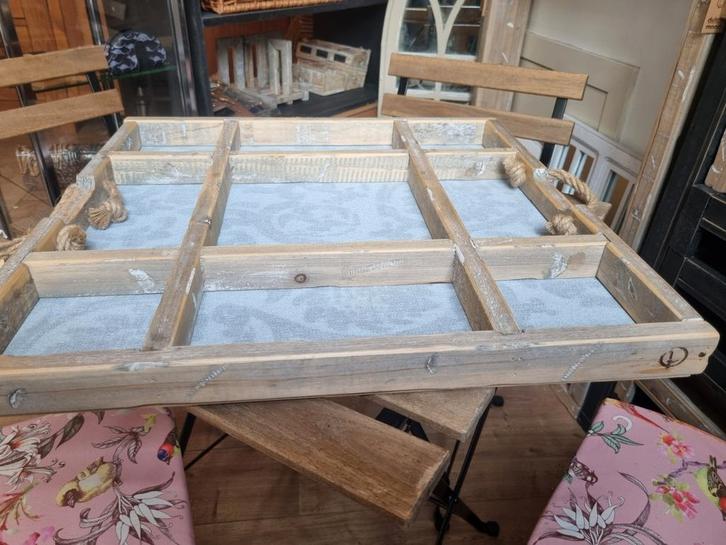 Robuust Houten Dienblad met Touw Handvatten, Huis en Inrichting, Woonaccessoires | Dienbladen, Nieuw, Hout, Vierkant, Ophalen of Verzenden