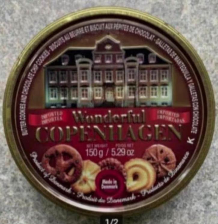 Rond koekblik, blik, koekjesblik; Wonderful Copenhagen, Verzamelen, Blikken, Zo goed als nieuw, Koek(jes), Ophalen of Verzenden