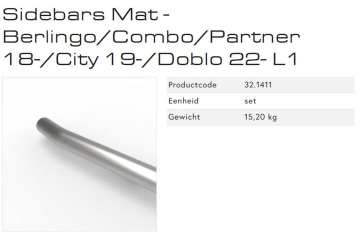 Sidebars Mat Combo Partner Doblo L1 NIEUW ex btw met factuur, Auto-onderdelen, Sidebars, Nieuw, Ophalen