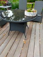 Tuin tafel - Wicker/Glas, Tuin en Terras, Tuintafels, Ophalen, Gebruikt, Rond, Wicker