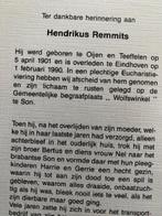 Remmits 1901 Oijen en Teeffelen 1990 Eindhoven Son, Verzamelen, Bidprentjes en Rouwkaarten, Ophalen of Verzenden, Bidprentje