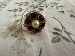 Vintage Gouden ring met Granaat en Parels, Gebruikt, Ophalen of Verzenden, 17 tot 18, Met edelsteen