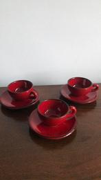 Vintage rode 3 kop en schotels, Ophalen of Verzenden