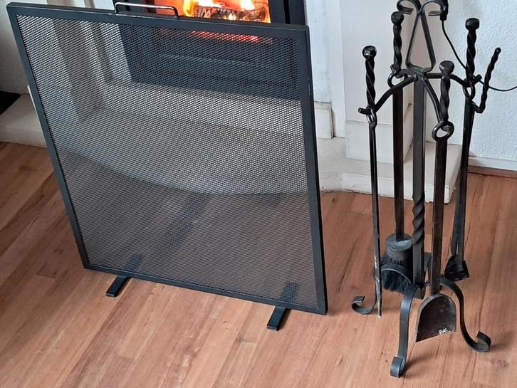 Haardset met haardscherm, Huis en Inrichting, Haarden, Gebruikt, Houthaard, Ophalen of Verzenden