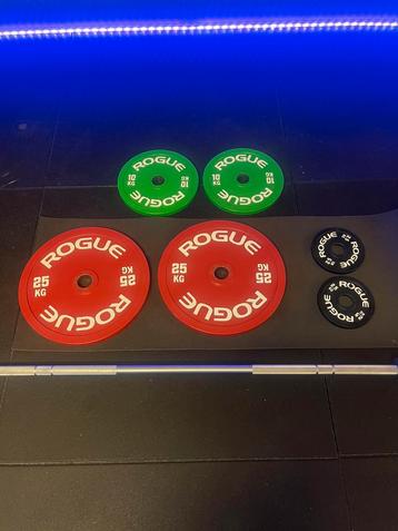 Powerlifting barbell including rogue fitness kg plates beschikbaar voor biedingen