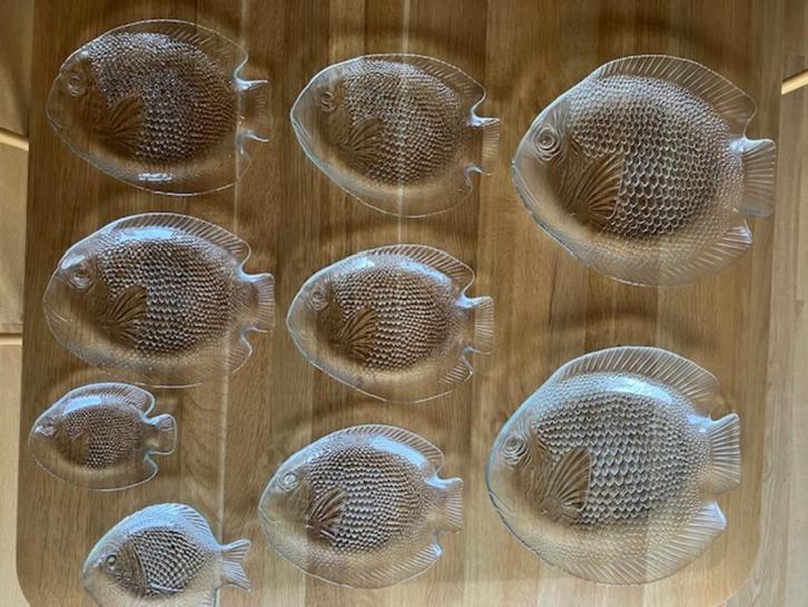 Vintage glazen visservies Arcoroc/Pasabahce, Huis en Inrichting, Keuken | Servies, Gebruikt, Glas of Glazen, Overige stijlen, Glas