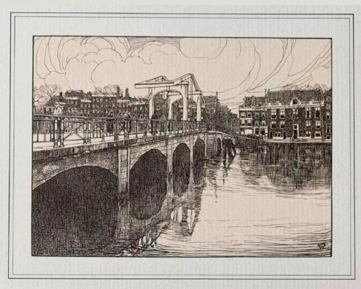 De Magere Brug ... Amsterdam ..., Antiek en Kunst, Kunst | Etsen en Gravures, Ophalen of Verzenden