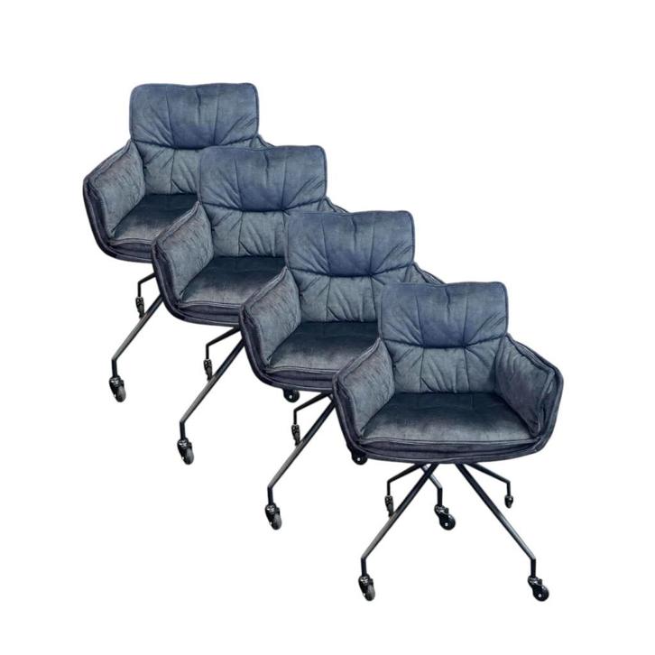 Eetkamerstoel Saronno set van 4, Huis en Inrichting, Stoelen, Zo goed als nieuw, Vier, Stof, Zwart, Ophalen
