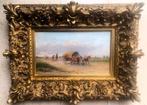 Huifkar met driespan - Anton Rudolf Derfla (Wenen 1849 - ?), Antiek en Kunst, Kunst | Schilderijen | Klassiek, Ophalen of Verzenden