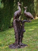 Bronzen beeld / PAUWEN op BOOMSTRONK / nieuw