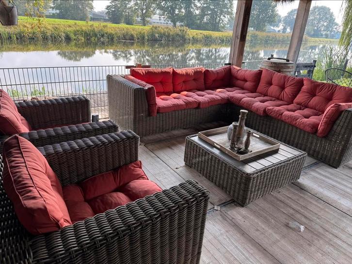 Luxe Loungeset, Tuin en Terras, Tuinsets en Loungesets, Zo goed als nieuw, Wicker, Hocker, Ophalen