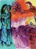 Marc Chagall(1887) Kleur Zink Ets " De Genegenheid " Gen Ges, Antiek en Kunst, Ophalen of Verzenden