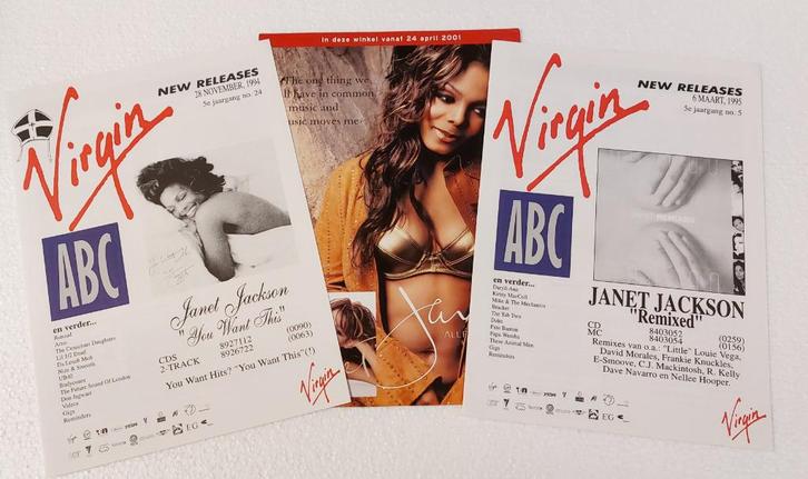 Janet Jackson 3 x PROMO FOLDERS Virgin Jacksons Michael, Verzamelen, Muziek, Artiesten en Beroemdheden, Zo goed als nieuw, Foto of Kaart
