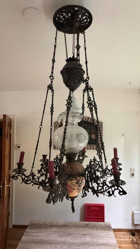 Ouderwetse Olielamp met Kaarsen, Antiek en Kunst, Antiek | Lampen, Ophalen of Verzenden