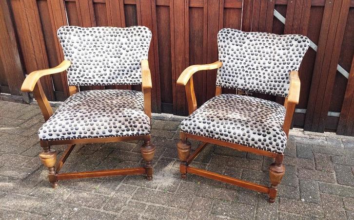 Kleine fauteuils (van opa en oma geweest), Huis en Inrichting, Fauteuils, Gebruikt, Hout, Stof, Overige materialen, 50 tot 75 cm