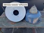 Vintage stoere blauw grijze oude emaille hanglampen D40 H30, Ophalen of Verzenden, Gebruikt, Stoer vintage industrieel robuust oud brocante emaille