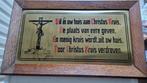 antiek religie spreuk wandbord koper-hout, Antiek en Kunst, Ophalen of Verzenden