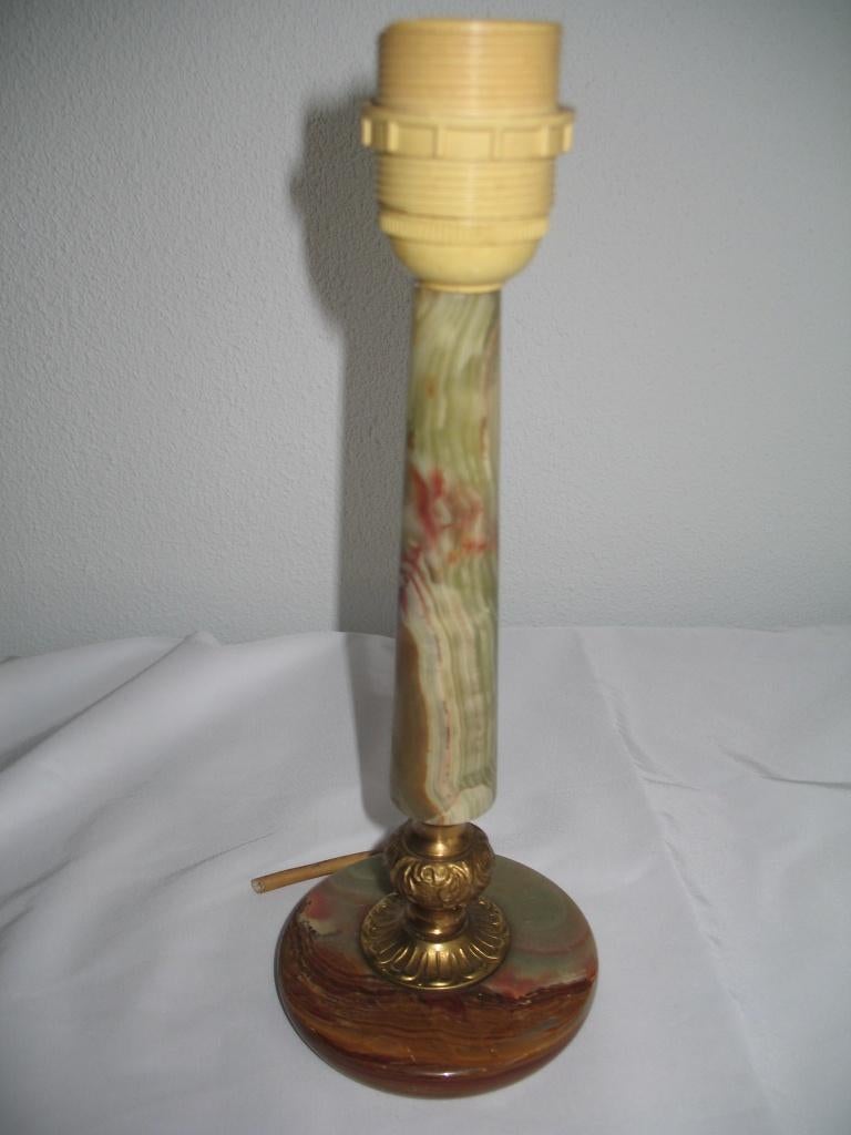 Tafel Lampenvoet Onyx Marmer met KoperVintage, Huis en Inrichting, Lampen | Tafellampen, Gebruikt, Minder dan 50 cm, Ophalen of Verzenden