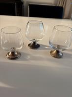 Antieke Cognacglazen met Zilveren Voet - Set van 3 stuks, Ophalen of Verzenden
