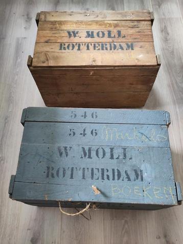 Antieke Houten Verhuiskisten - Set van 2 beschikbaar voor biedingen