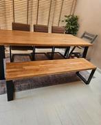 Massief houten eettafel 200 x 95, Ophalen, Gebruikt, Rechthoekig, Hout