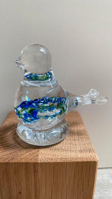 Retro Design Glazen Vogeltje - blauw/groen gekleurd beschikbaar voor biedingen