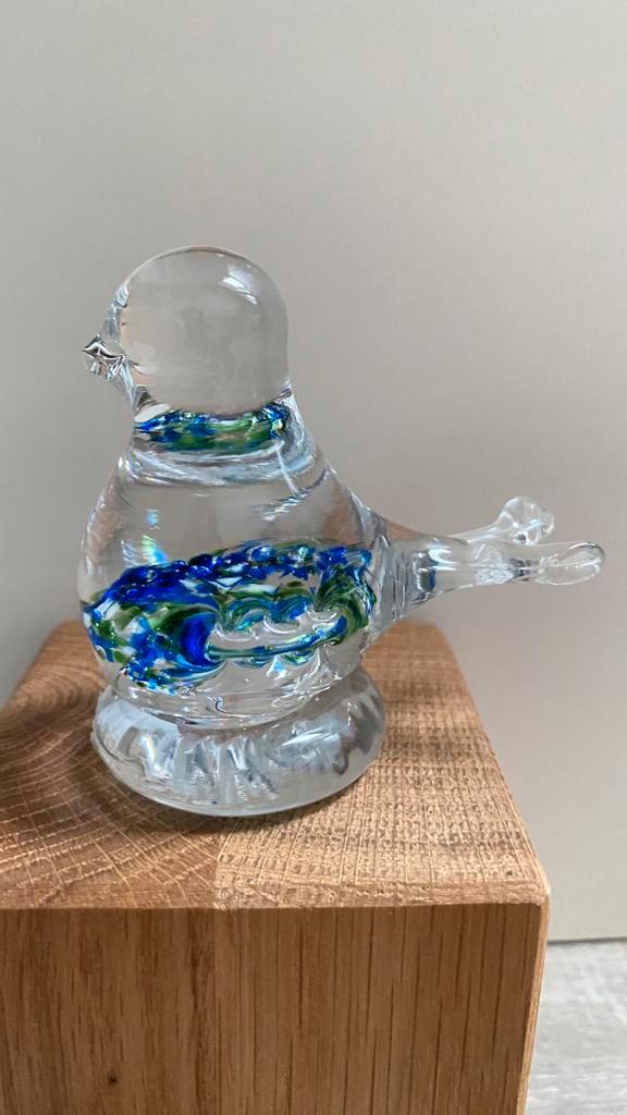 Retro Design Glazen Vogeltje - blauw/groen gekleurd, Antiek en Kunst, Antiek | Glas en Kristal, Ophalen of Verzenden