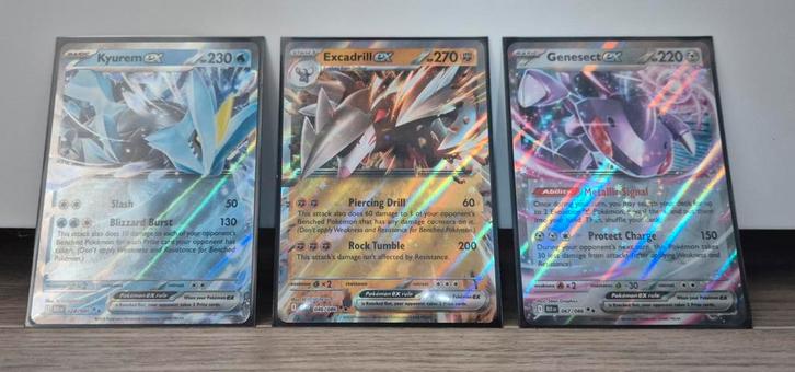 Pokemon Black Bolt Genesect EX, Excadrill EX en Kyurem EX, Hobby en Vrije tijd, Verzamelkaartspellen | Pokémon, Nieuw, Meerdere kaarten