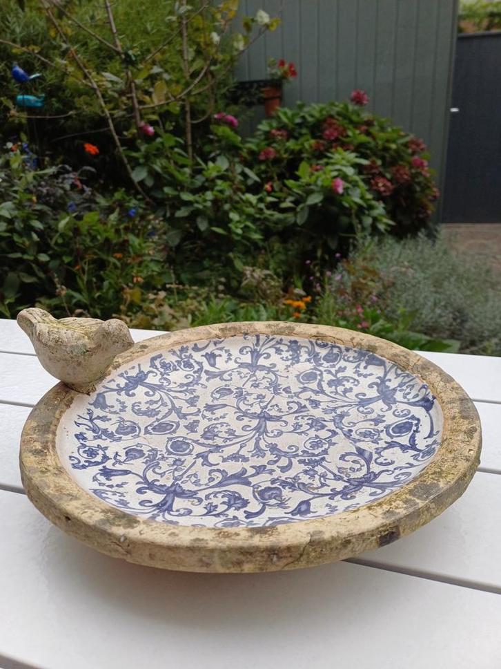 Aardewerk Vogeldrinkbak met Vogel Decoratie, Tuin en Terras, Vogelhuisjes en Vogelbaden, Gebruikt, Ophalen of Verzenden