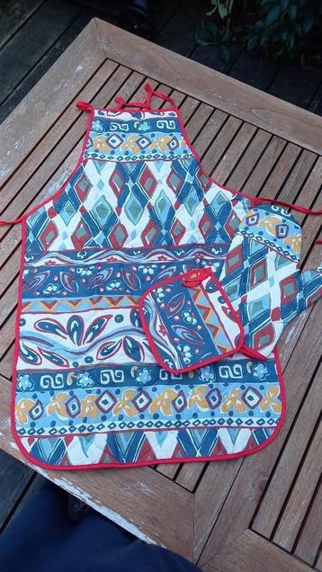 Keukenschort set, 3 delig, blauw rood beschikbaar voor biedingen