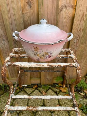 Vintage Emaille Pan - Frans Roze beschikbaar voor biedingen