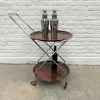 Vintage serveerwagen of barcart chroom, rond, houten bladen, Ophalen, Gebruikt, Midcentury modern, Rond