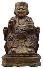 Chinese Kitchen God – Hout beeld, verguld, 30 cm, polychroom, Antiek en Kunst, Ophalen of Verzenden