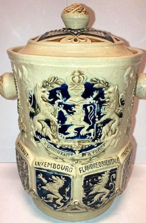 Rare Pot de Tabac 1900 L' union La Force Armoiries Belgique, Antiek en Kunst, Antiek | Keramiek en Aardewerk, Verzenden
