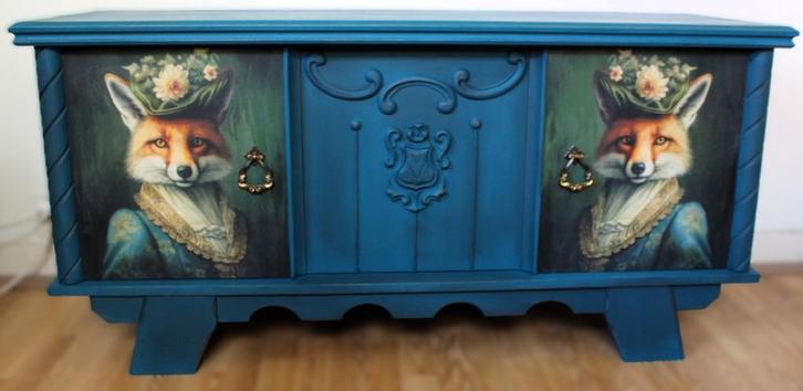 Een petrol blauw dressoir “Vossen”, kast, eclectisch, Huis en Inrichting, Kasten | Dressoirs, Zo goed als nieuw, 150 tot 200 cm
