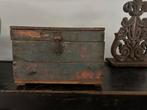 Oud patina groen houten kistje India oosters sober sleets, Antiek en Kunst, Ophalen of Verzenden