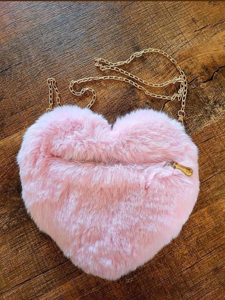Roze Pluche Tasje met Gouden Ketting - Nieuw!, Sieraden, Tassen en Uiterlijk, Tassen | Damestassen, Nieuw, Schoudertasje, Roze