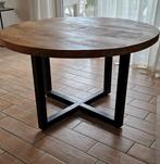 Ronde eettafel 130 cm – massief mangohout & zwart staal, Huis en Inrichting, Tafels | Eettafels, Ophalen, Rond, Zo goed als nieuw