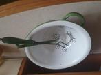 Groen emaille vergiet met bijpassende lepel vork, vintage, Antiek en Kunst, Ophalen