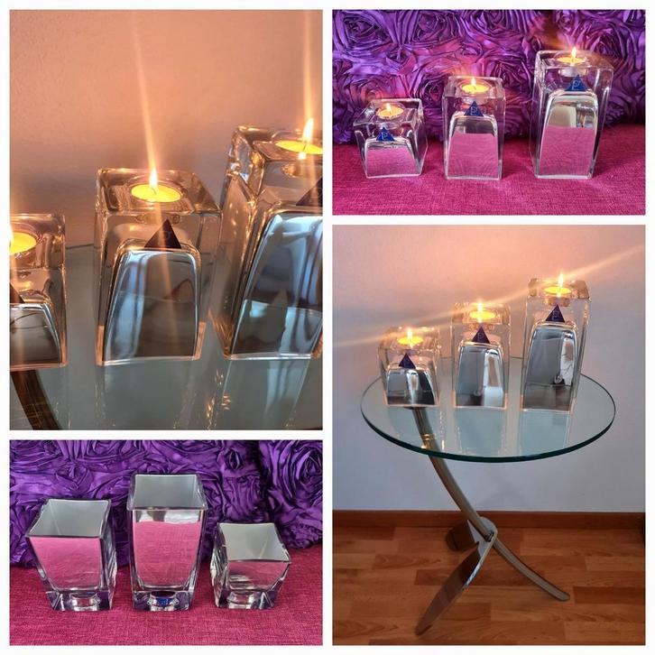 Set glazen kandelaars waxine PP Collection handmade zilver, Antiek en Kunst, Antiek | Kandelaars, Glas, Ophalen