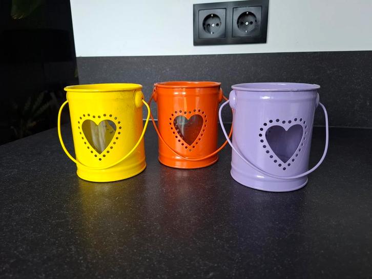 Set van 3 felgekleurde lantaarntjes, Huis en Inrichting, Woonaccessoires | Overige, Zo goed als nieuw, Ophalen of Verzenden